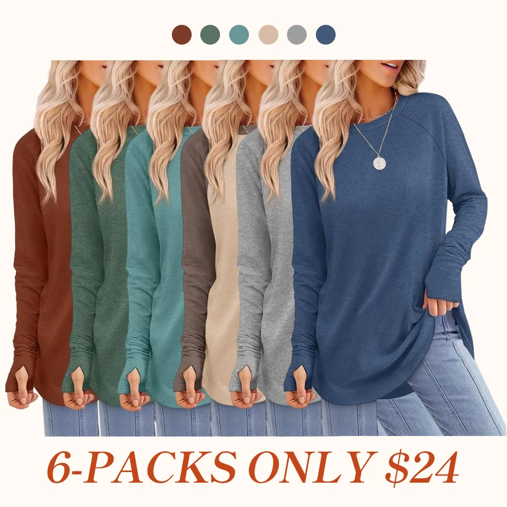 Womens Tunic Tops to Wear with Leggings Long Sleeve Thumb Hole Shirts