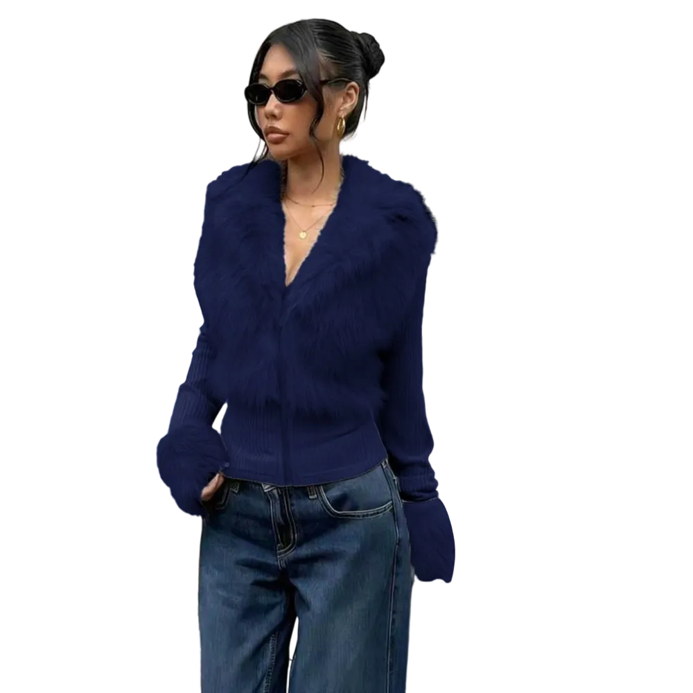 Women's Fashion Street Style Patchwork Knit Faux Fur Jacket