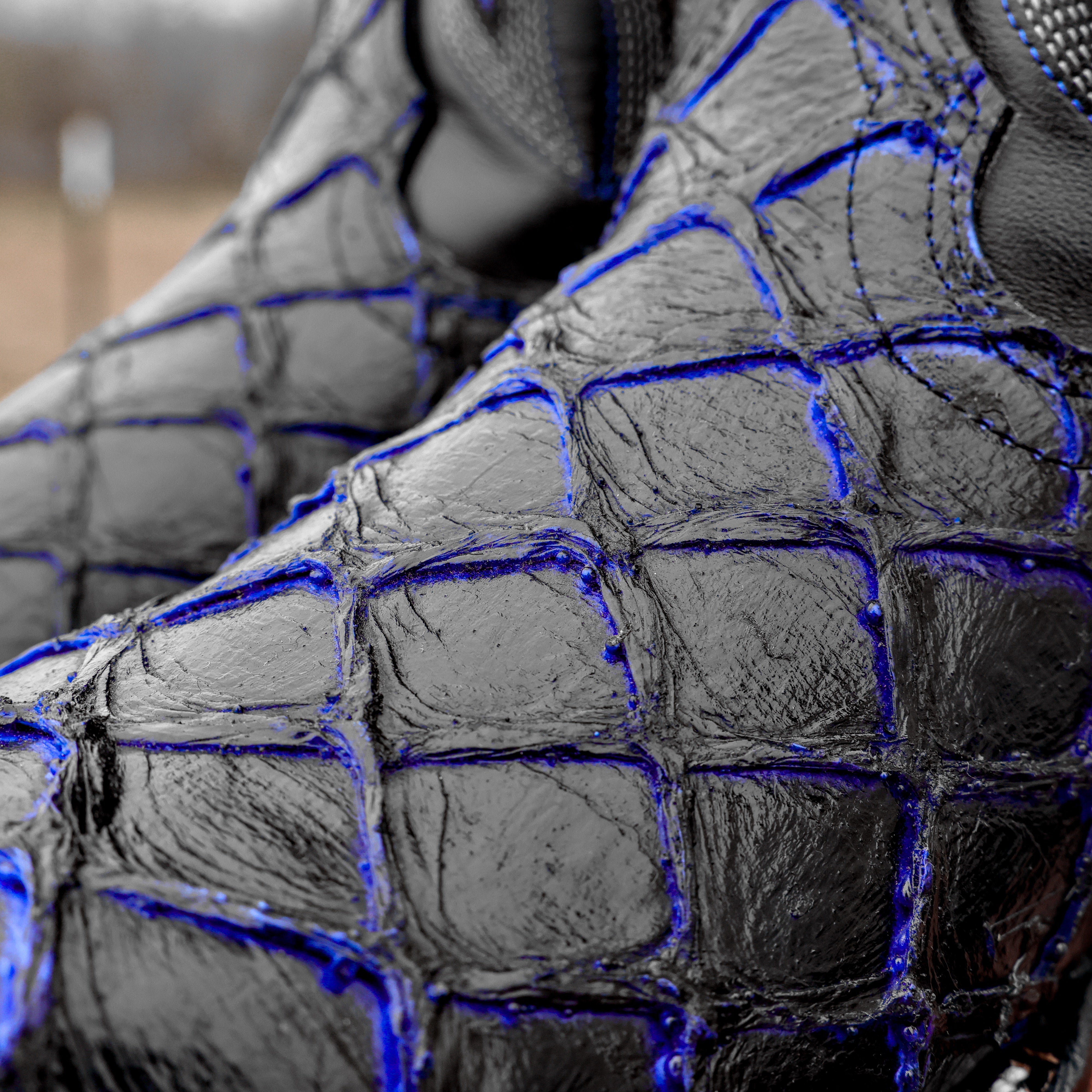 Black/Blue Pirarucu Leather Boots - Square Toe