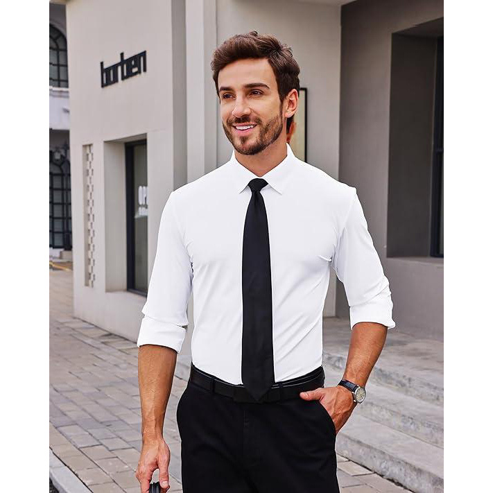 Men’s 4-Way Stretch Travel Dress Shirt: Wrinkle-Free Slim Fit